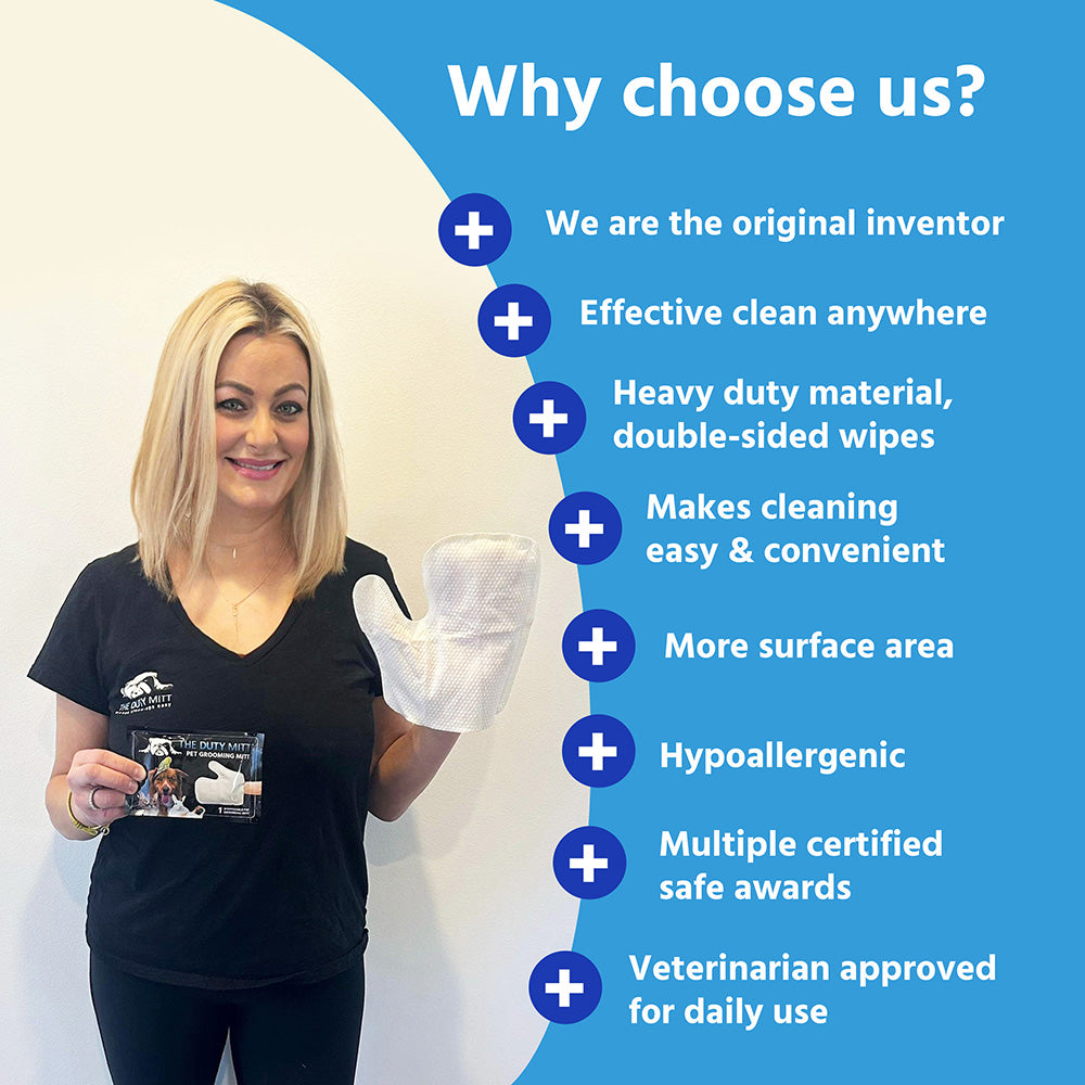 Why choose The Duty Mitt: original inventor, heavy-duty double-sided pet cleaning mitts