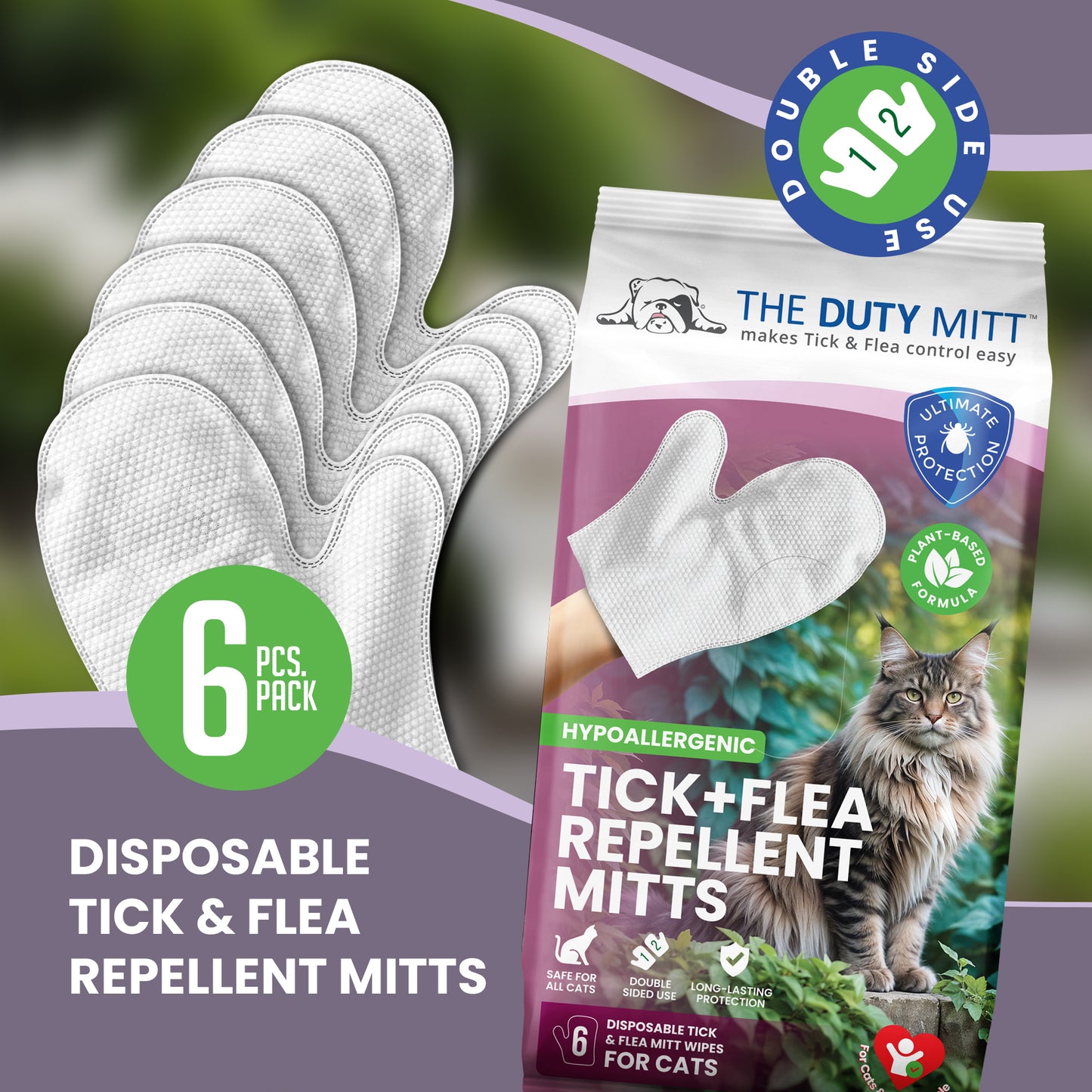 The Duty Mitt Tick + Flea Repellent Mitt for Cats, Plant-Based, 6-Pack